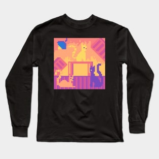 Cats destroying stuff pixel art Long Sleeve T-Shirt